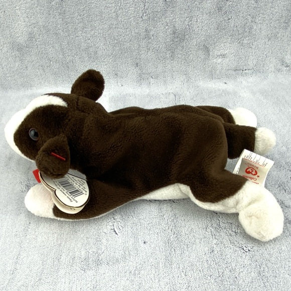 Ty Beanie Babies Bull Terrier Full Body Beanbag Plush 'Bruno' Brown & White 1997 - Picture 5 of 13